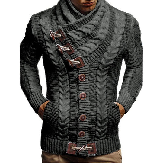 Herren Strickjacke mit großem Kragen und Zopfmuster EB