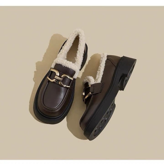 Damen Mokassins mit plüschigem Innenfutter und elegantem Schnallenverschluss EB