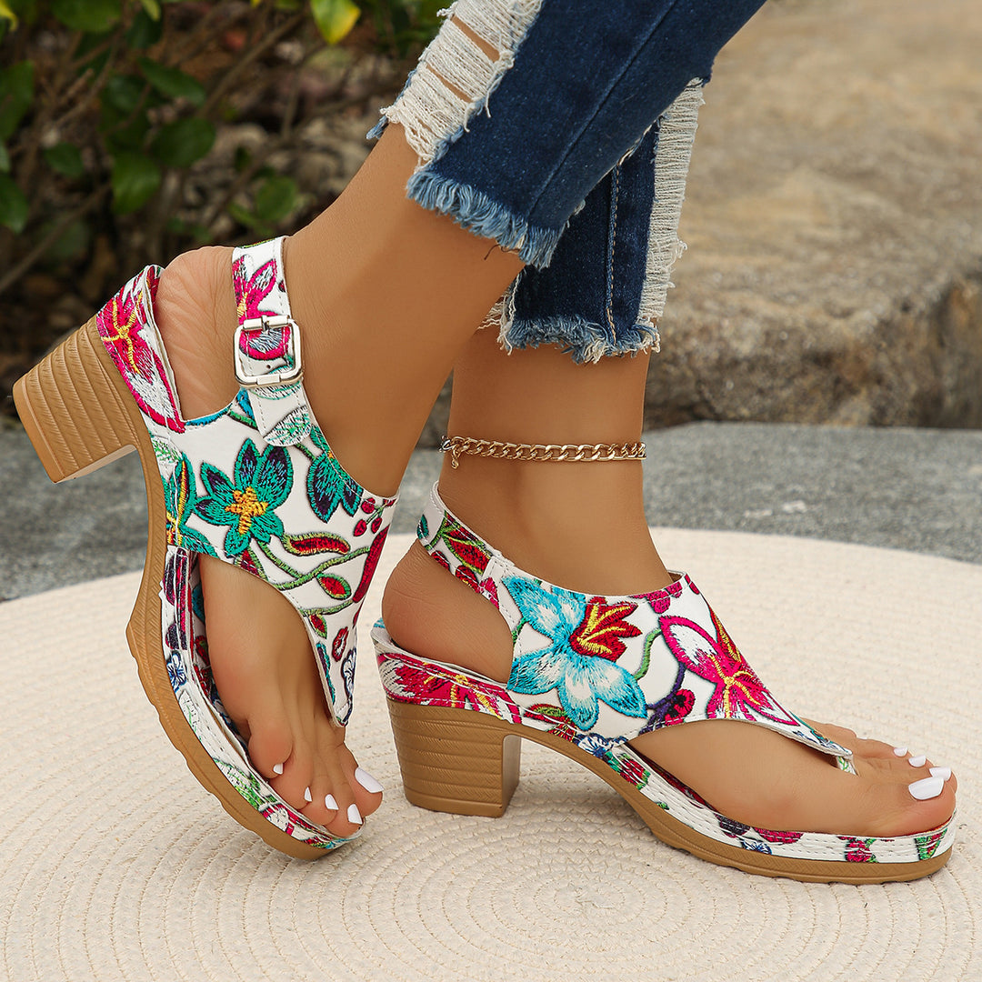 Damen Blumengestaltete Wedge-Sandaletten EB