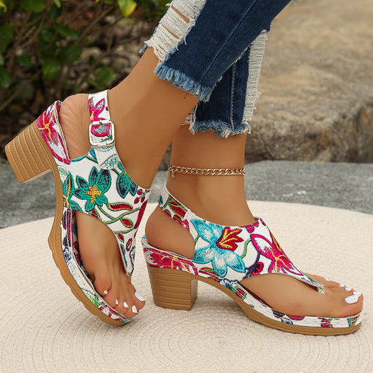 Damen Blumengestaltete Wedge-Sandaletten EB