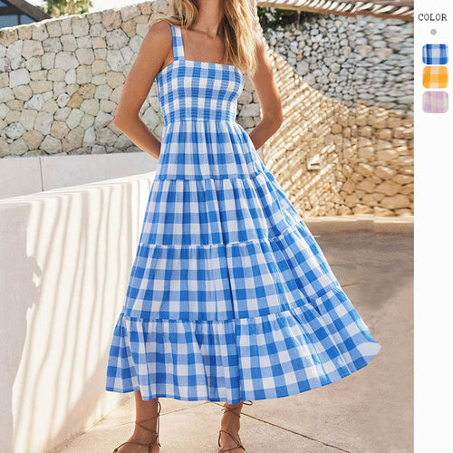 Damen Sommerliches Maxikleid mit kariertem Design und Trägern EB