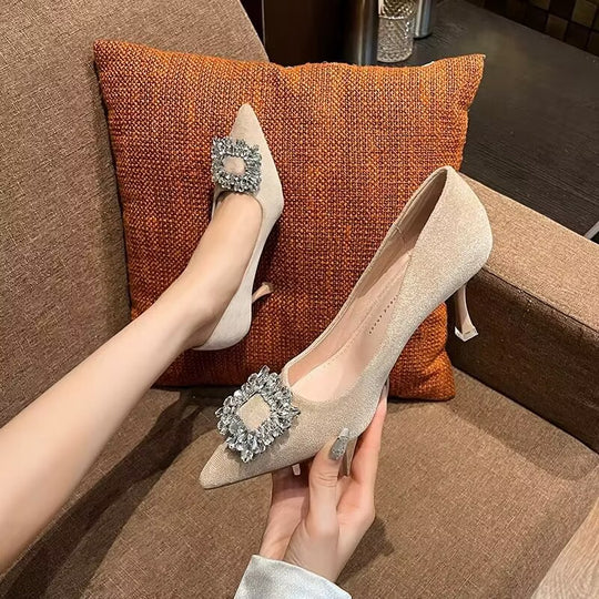 Damen elegante Pumps mit funkelndem Strassbesatz und modernem Design EB