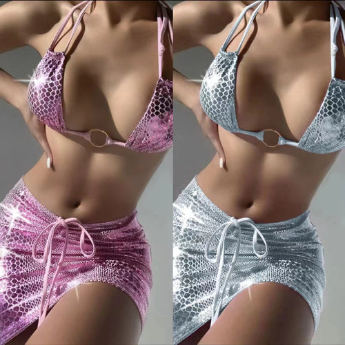 Damen Bikini-Set mit elastischen Schnüren und luxuriösen Metallic-Akzenten EB