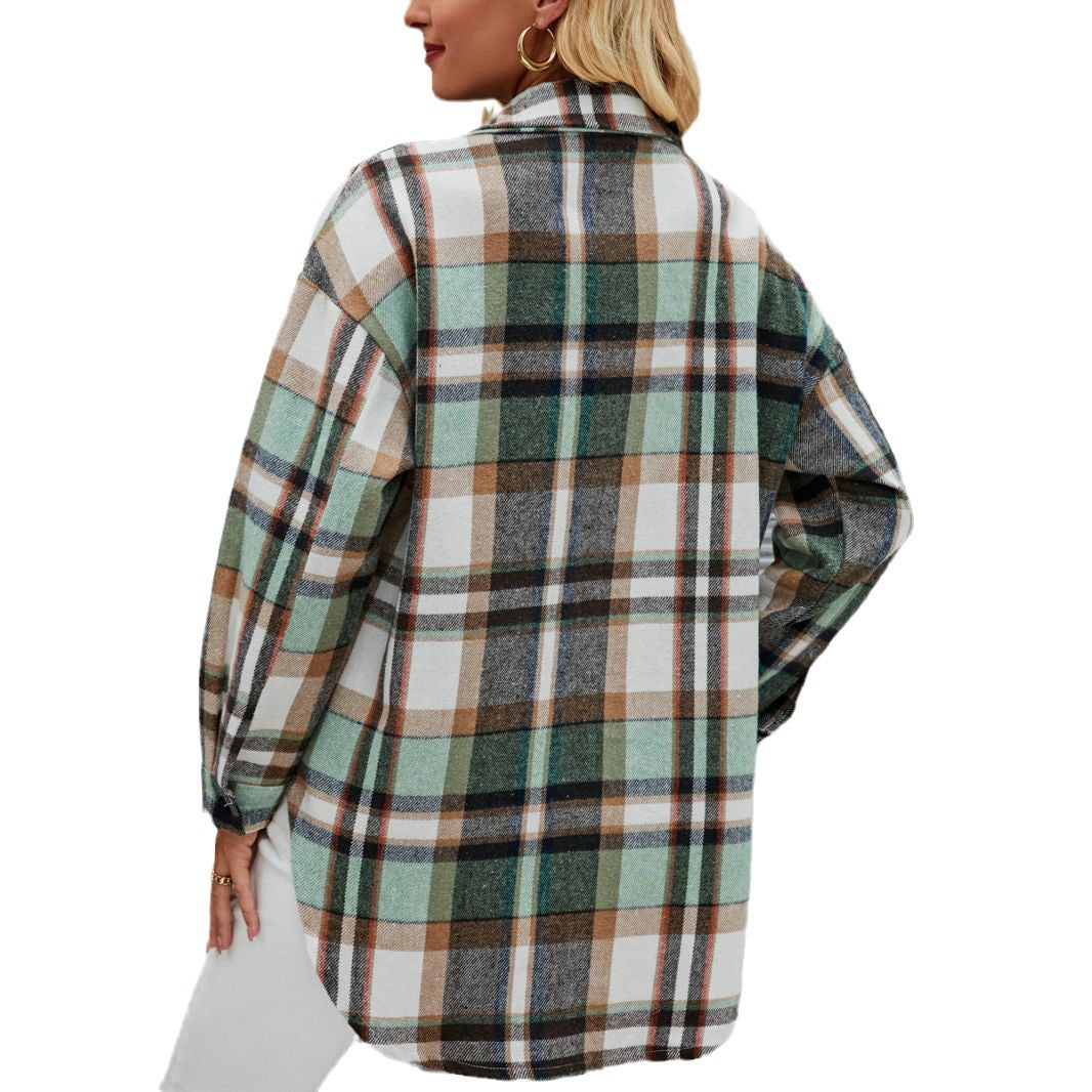 Damen Karottenjacke im lässigen Oversized-Stil mit kontrastierenden Karomustern EB