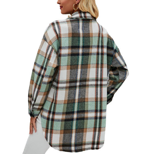 Damen Karottenjacke im lässigen Oversized-Stil mit kontrastierenden Karomustern EB