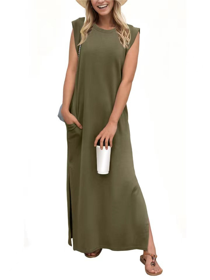 Damen Maxikleid mit modernen Schulterdetails und fließendem Schnitt EB