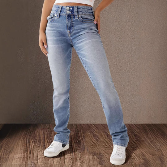Damen Hochtaillierte Jeans mit modischem Knopfverschluss und schmalem Schnitt EB