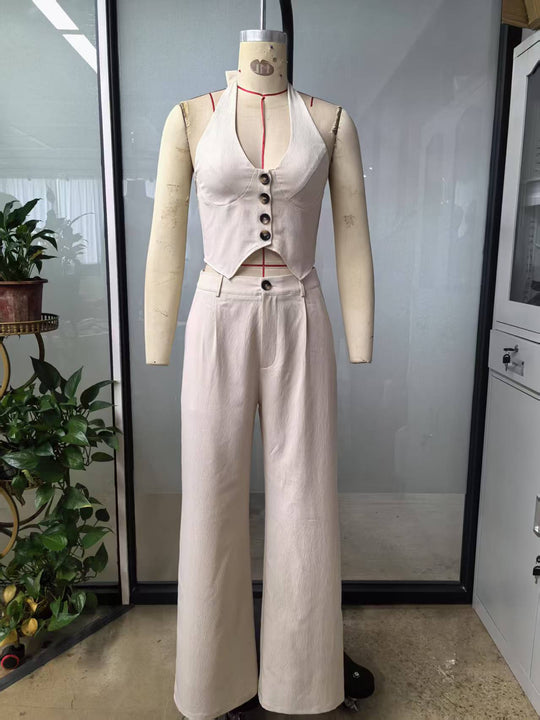 Damen Crop-Top und Weite Hosen Ensemble EB