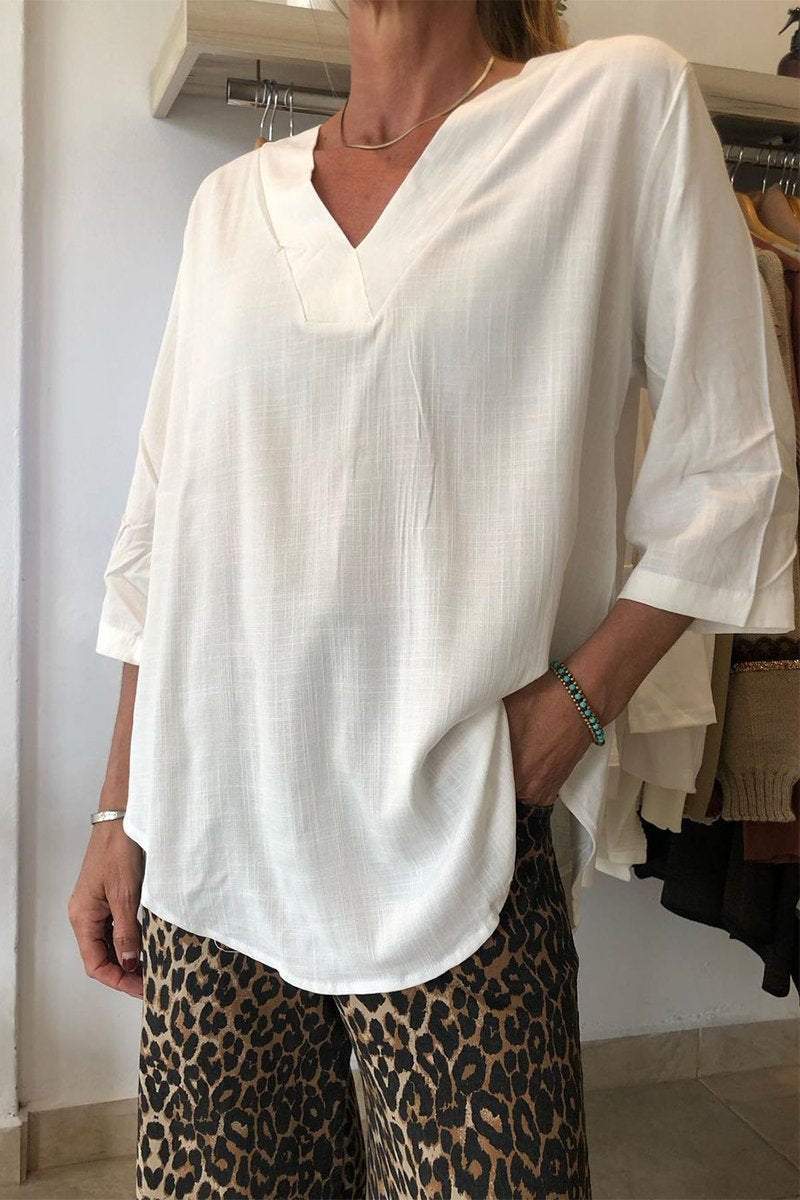 Damen Oversize Tunika mit modernem V-Ausschnitt und lässigen Ärmeln EB