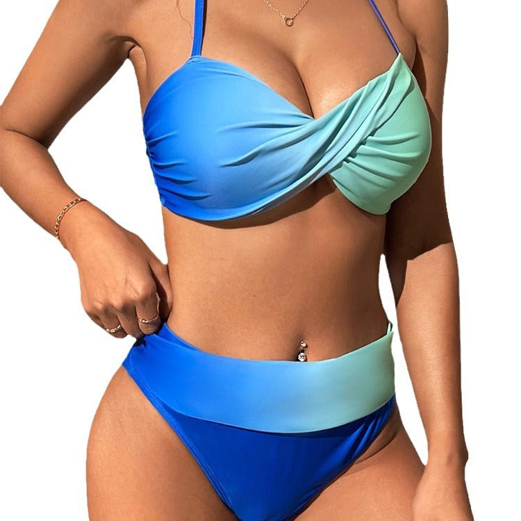 Damen Sportliches Bikini-Set mit stylischem Wickeloberteil und hochgeschnittenem Slip EB