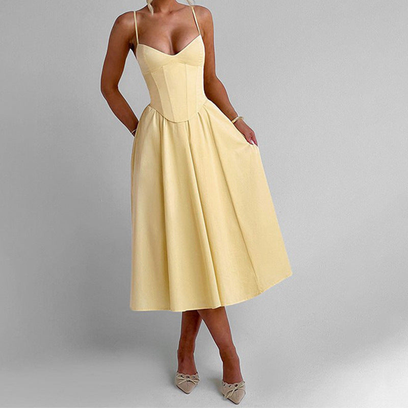 Damen Midikleid mit herzförmigem Ausschnitt und schwingendem Rock EB