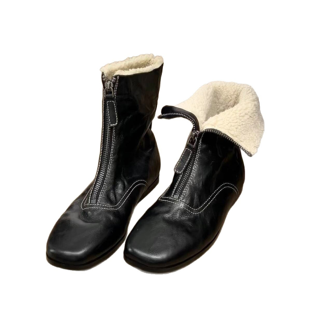 Damen gefütterte Winterstiefel mit modischem Reißverschluss und kuscheligem Kragen EB