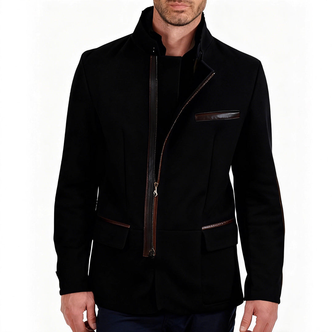 Herren nan elegante Wildlederjacke mit Stehkragen und verdecktem Reißverschluss EB