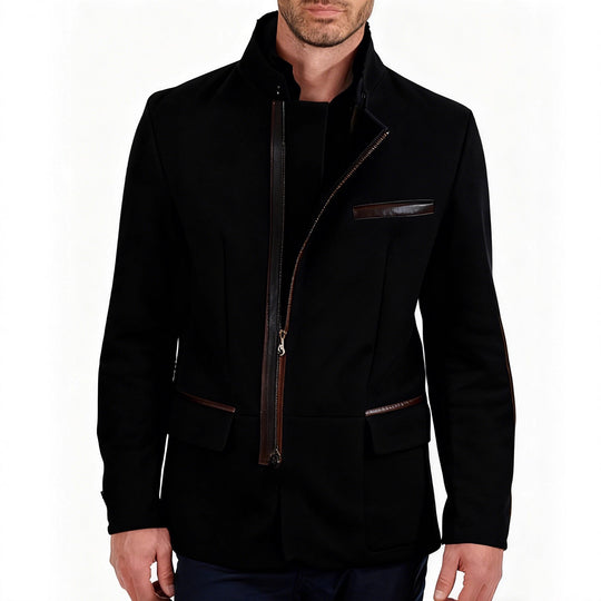 Herren nan elegante Wildlederjacke mit Stehkragen und verdecktem Reißverschluss EB