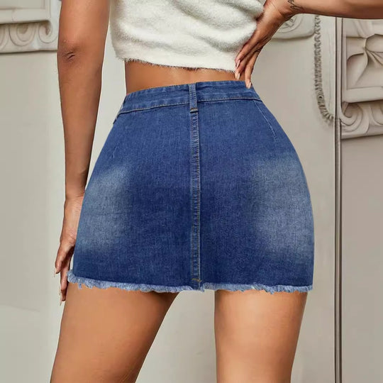Damen Jeansrock mit Knopfleiste und lässigem Destroyed-Effekt EB
