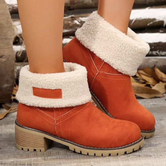 Damen warme Stiefeletten mit flauschigem Schafsfellkragen EB