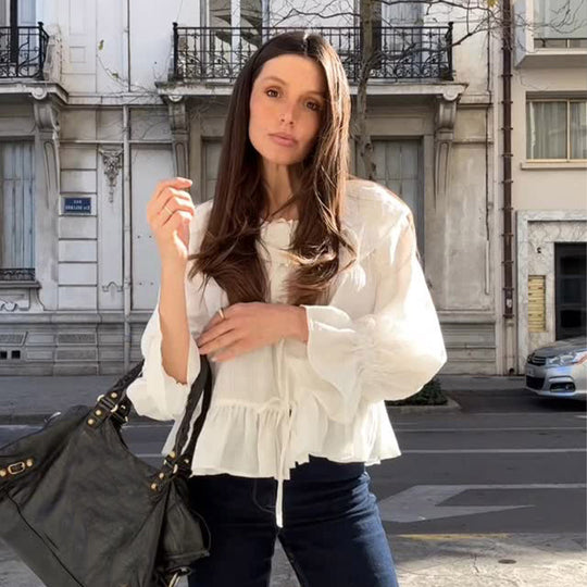 Damen Bluse mit voluminösen Ärmeln und elastischem Bund EB