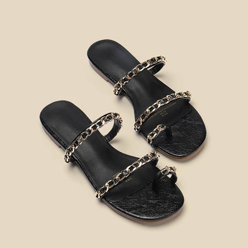 Damen Designer Zehensteg-Sandalen mit elegantem Kettenakzent EB