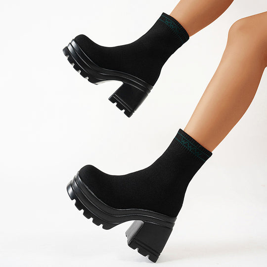 Damen Chunky High-Top Stiefel mit rutschfester Sohle und elastischem Obermaterial EB