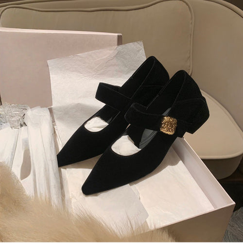 Damen elegante Mary Jane Pumps mit modischem Riemchen und goldener Schnalle EB