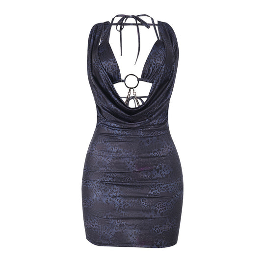Damen figurbetontes Minikleid mit verführerischem Ausschnitt und glänzender Textur EB