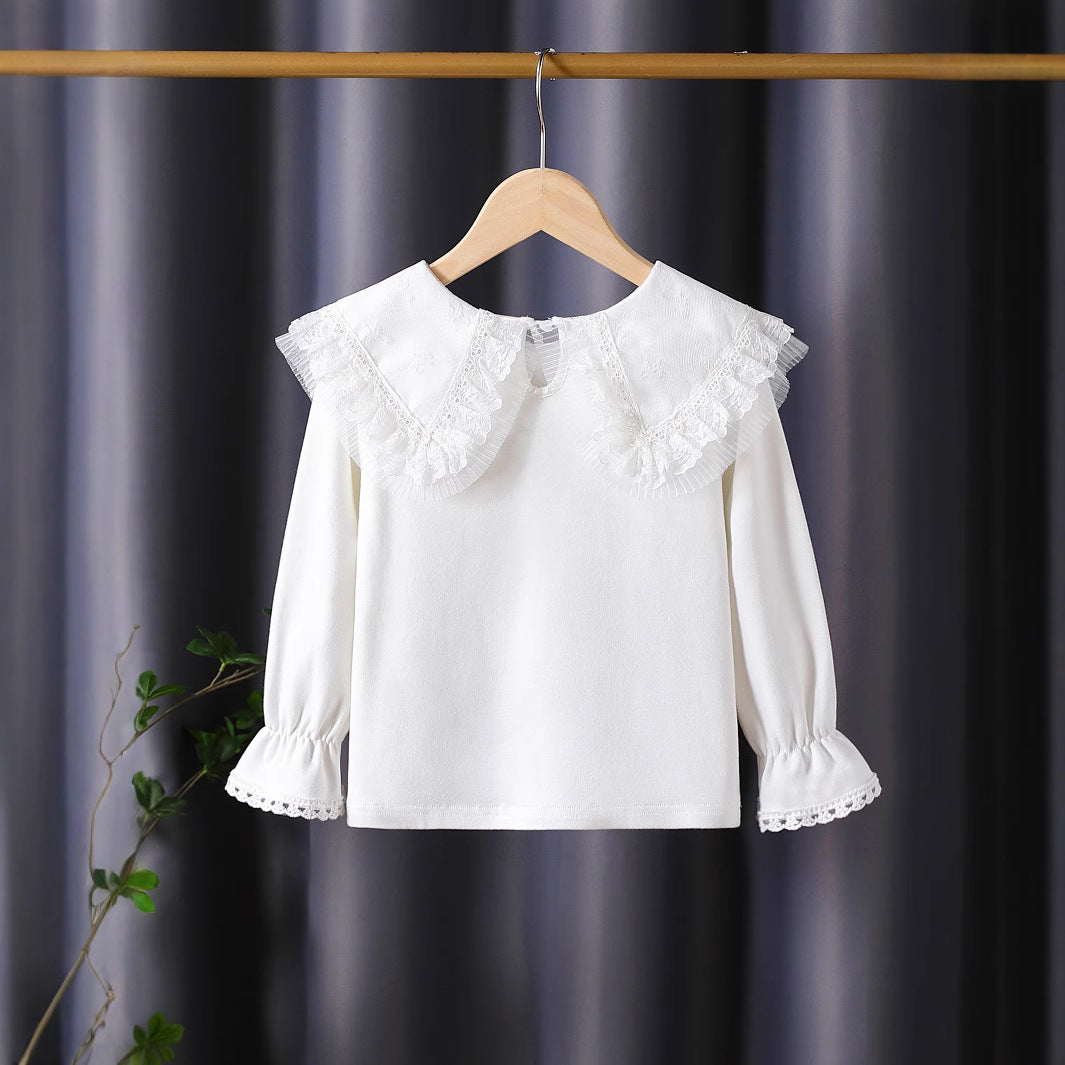 Mädchen Bluse mit üppigem Spitzenkragen und filigranen Applikationen EB