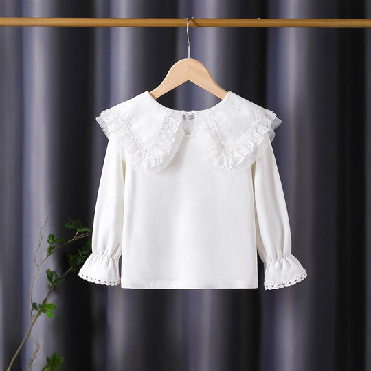 Mädchen Bluse mit üppigem Spitzenkragen und filigranen Applikationen EB