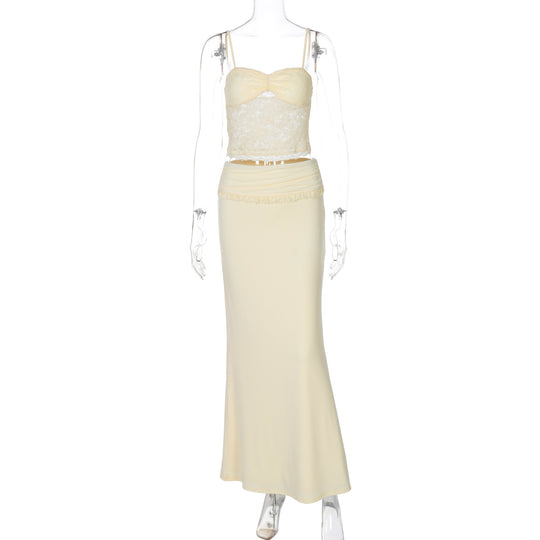 Damen Elegantes zweiteiliges Set mit Spitzenoberteil und schmalem Rock EB