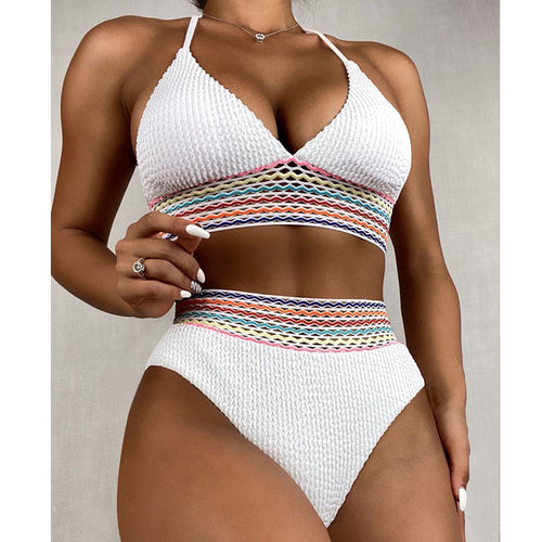 Damen Triangel-Bikini mit buntem Wellenmuster EB