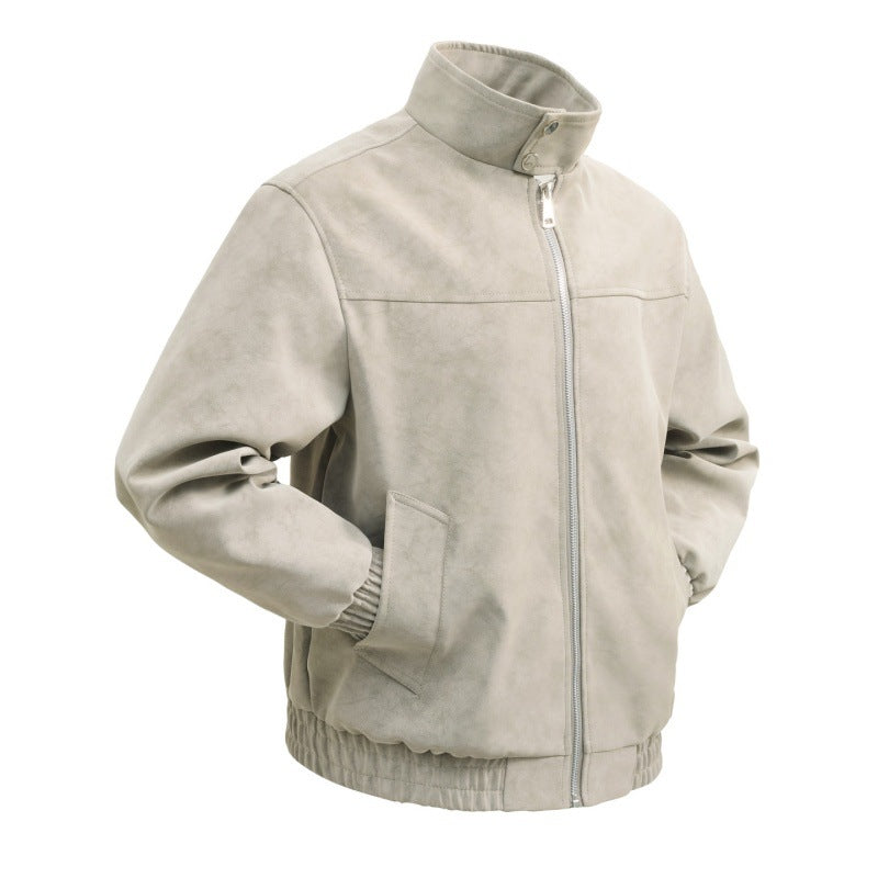 Herren kurzer Velours‑Imitat Blouson mit hohem Stehkragen, Metallreißverschluss und elastischem Saum EB