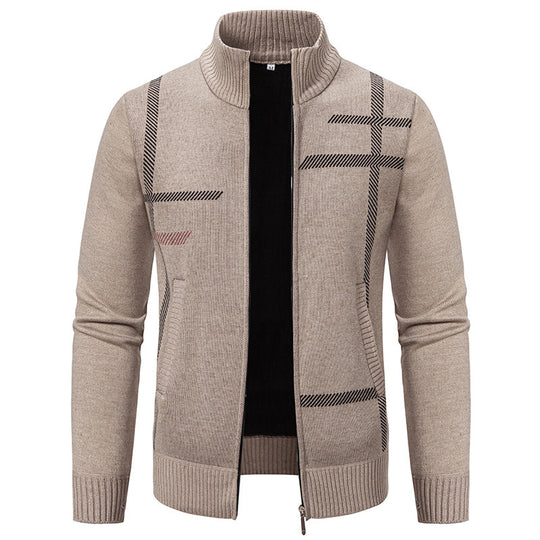 Herren Strickjacke mit graphischen Mustern und hohem Kragen EB