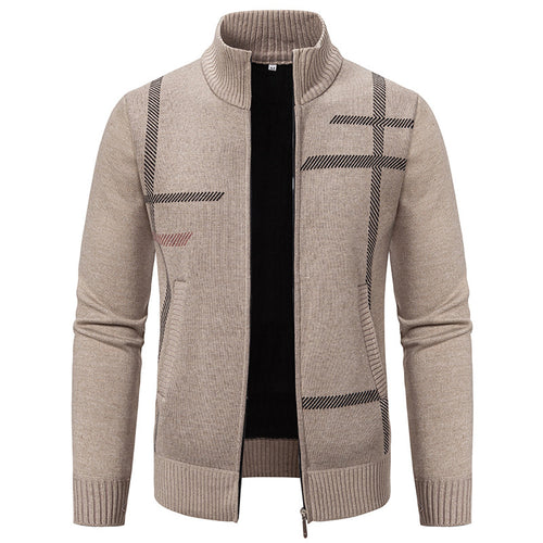 Herren Strickjacke mit graphischen Mustern und hohem Kragen EB