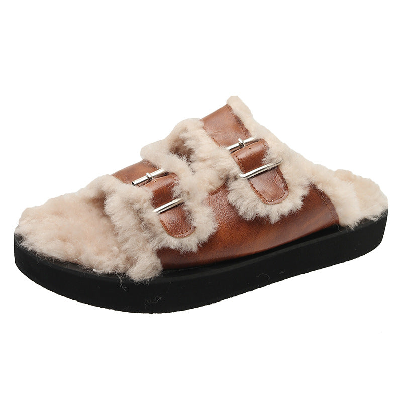 Damen Gemütliche Clogs mit verstellbaren Riemen und flauschigem Innenfutter EB