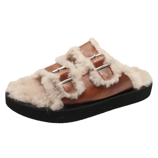 Damen Gemütliche Clogs mit verstellbaren Riemen und flauschigem Innenfutter EB