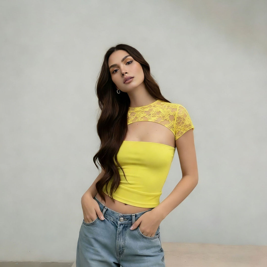 Damen Cropped Top mit Spitzenmuster und figurbetontem Schnitt EB