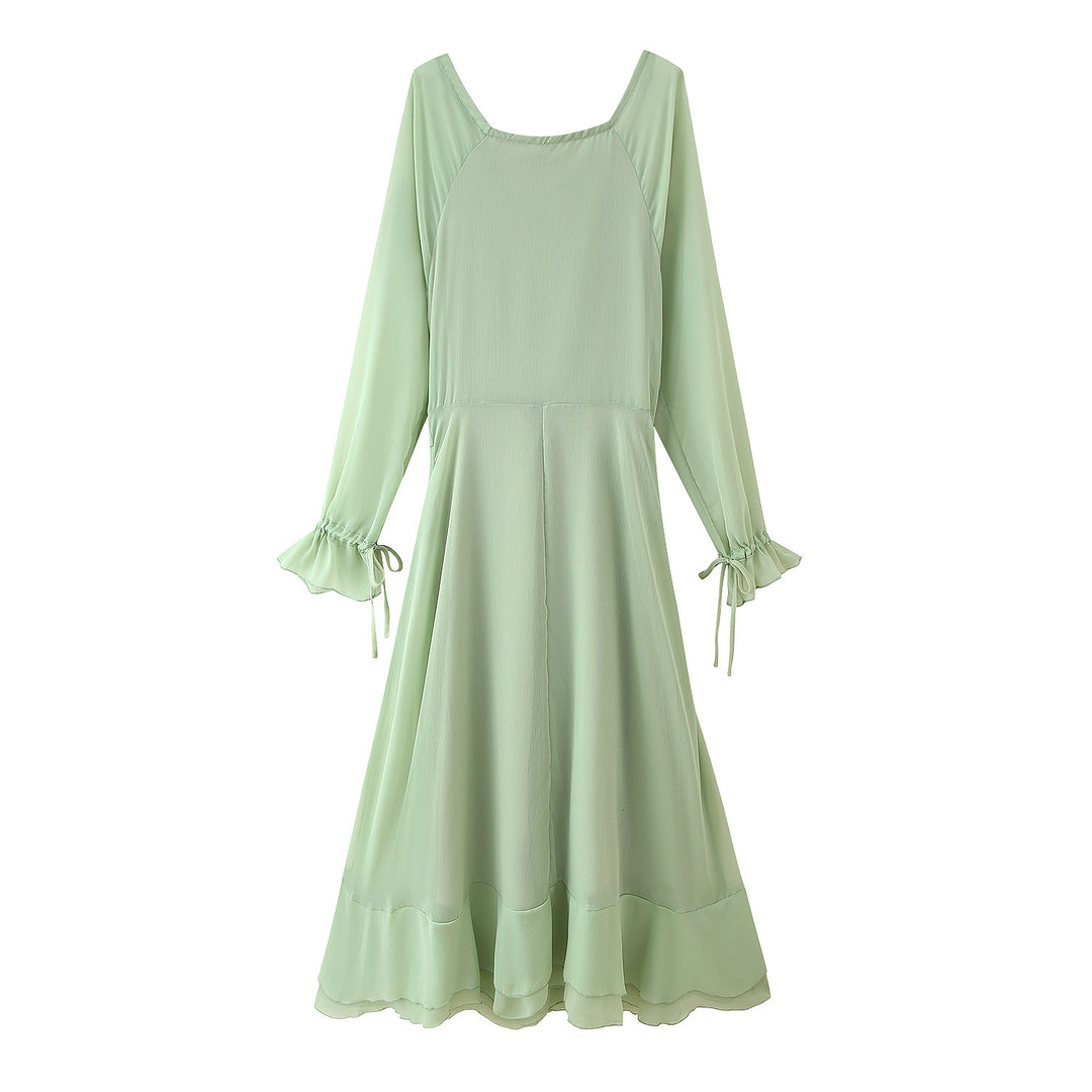 Damen Rüschen-Maxikleid mit eleganten Bindebändern und lässiger Passform EB