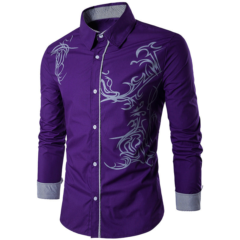 Herren nan figurbetontes Hemd mit Tribal-Print, verdeckter Knopfleiste und Kontrastkragen EB