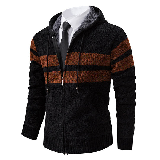 Herren nan gestrickte Kapuzenjacke mit Teddyfutter, verdecktem Reißverschluss und kontrastreifen EB