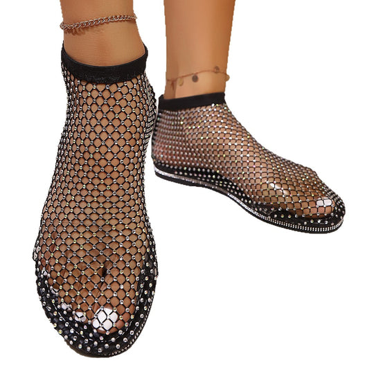 Damen Glitzernde Netzsandalen mit funkelnden Strassapplikationen EB