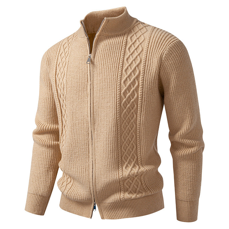 Herren nan Zip-Strickjacke mit dekorativem Zopfmuster, Stehkragen und elastischen Bündchen EB