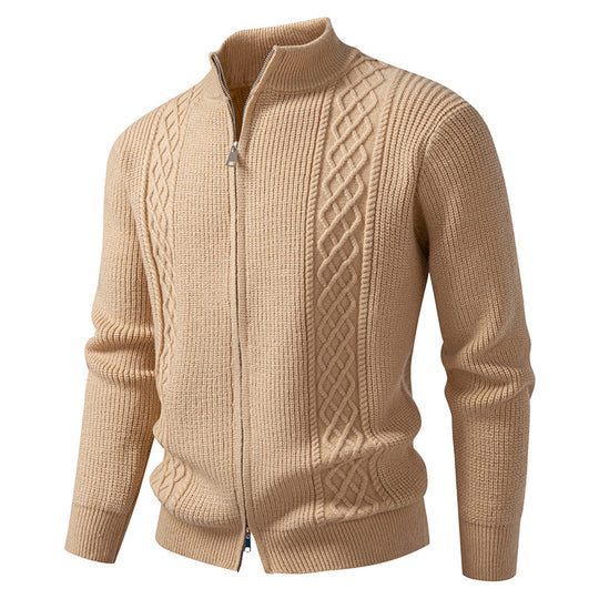 Herren nan Zip-Strickjacke mit dekorativem Zopfmuster, Stehkragen und elastischen Bündchen EB