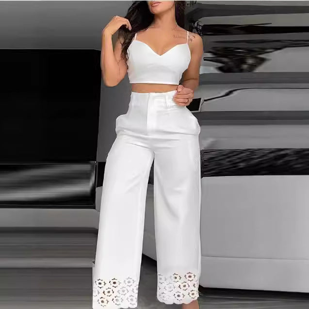 Damen Trendiges Zweiteiliges Outfit mit Oberteil und weiten Hosen EB