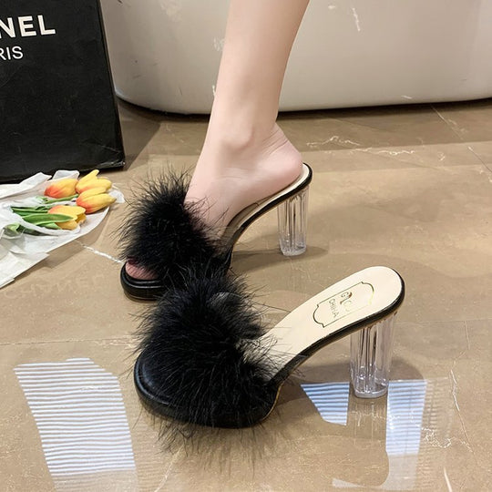 Damen elegante Plateau-Sandaletten mit luxuriösem Flausche-Akzent EB