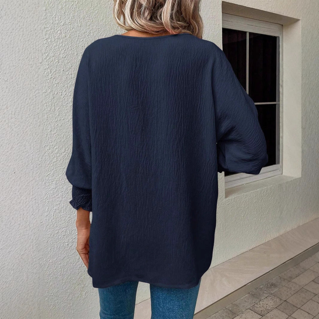 Damen Oversized Bluse mit lässigem Schnitt und elastischen Ärmeln EB