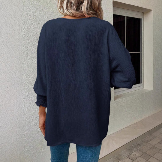 Damen Oversized Bluse mit lässigem Schnitt und elastischen Ärmeln EB
