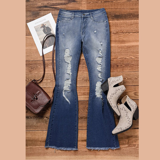 Damen Flared Jeans mit distressed Akzenten EB