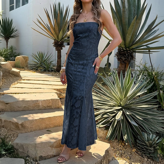 Damen Maxikleid mit verführerischem Cross-Back Design und elegantem Spitzeneinsatz EB