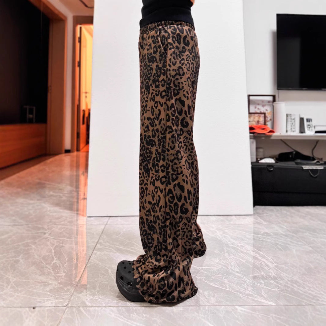 Damen Weite Leopard-Hose mit elastischem Bund und seitlichen Taschen EB