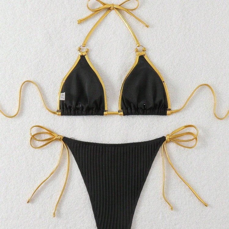 Damen Bikini-Set mit glänzenden Akzenten und verstellbaren Bindebändern EB