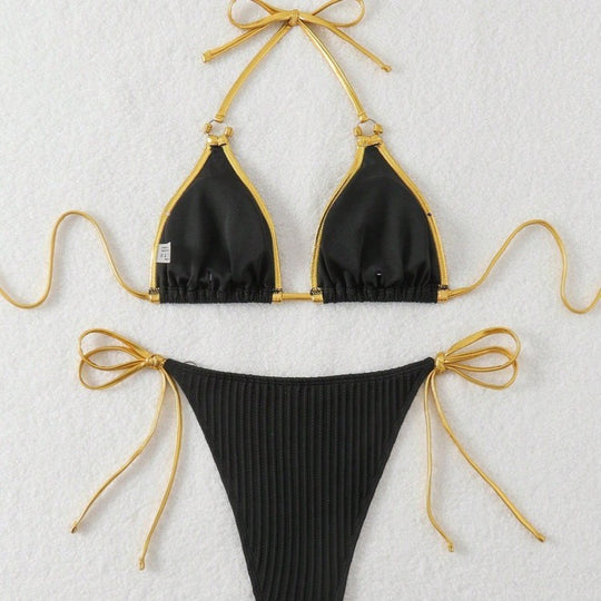 Damen Bikini-Set mit glänzenden Akzenten und verstellbaren Bindebändern EB